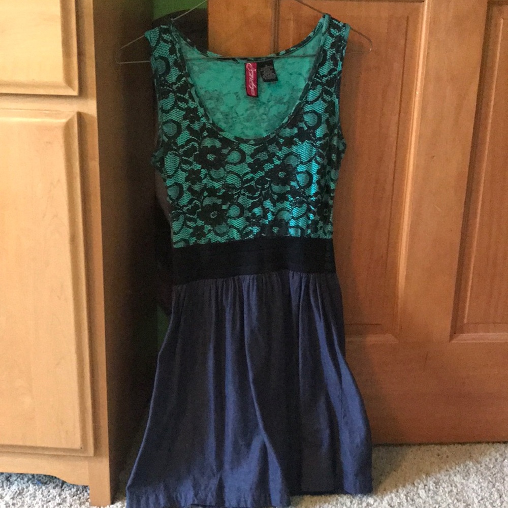 A blue-green and black casual summer dress